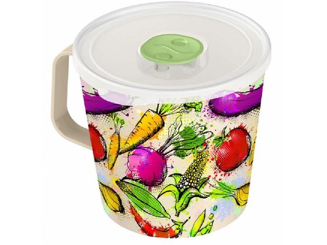 Контейнер-кружка с клапаном с декором, 750 мл (светло-бежевый)